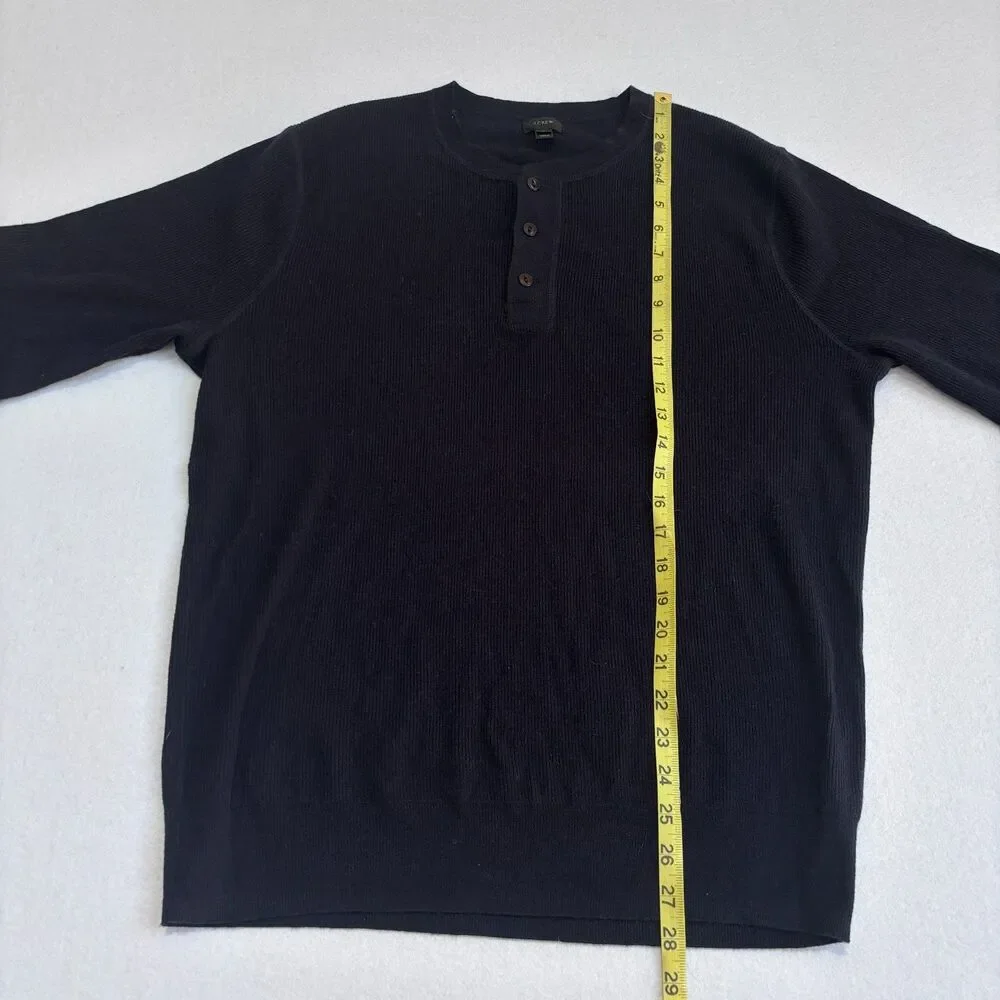J. Crew Wool Blend Henley Sweater Mens L Navy Blue Long Sleeve Casual Cozy